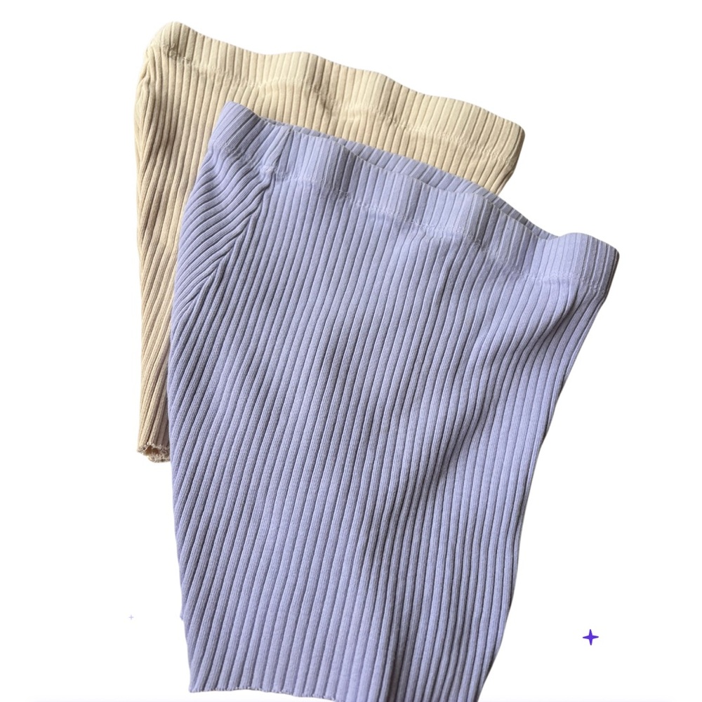 Cotton Citizen Kids Ribbed Leggings in Cream and Light Purple